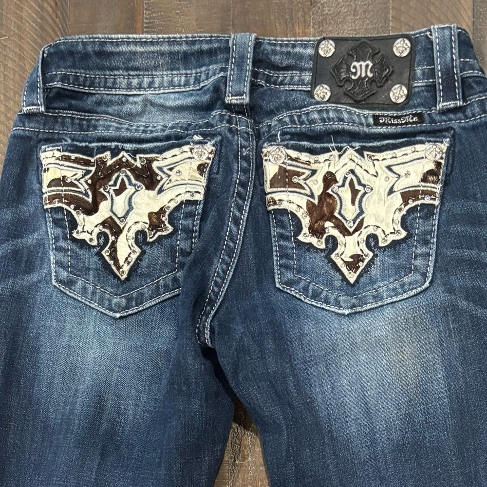 Cow Print Miss Me Signature Bootcut Jeans in Deep Blue